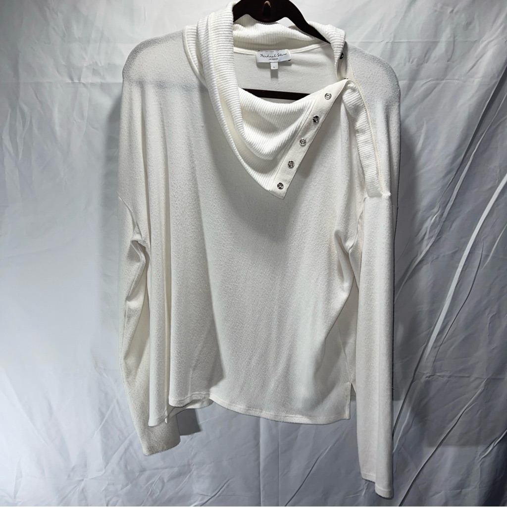 Michael Stars Women Ivory Turtleneck Sweater With Buttoned Collar Opening Size L